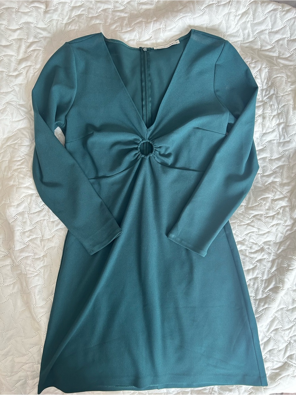 Abercrombie & Fitch Teal Ring-Front Long-Sleeve Dress